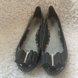Jason Wu Melissa black ballerina slip on flats  rubber &gold tone accents SZ9.5
